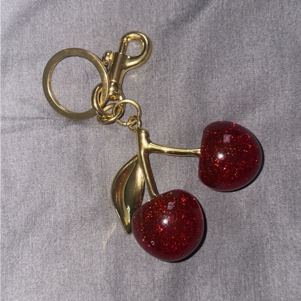Gold and Red Cherry Keychain